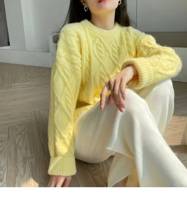 Sweater Woman Winter 2023 Round Neck Bottoming Twist Sweater Lazy Wind Loose Casual Knit Pullover Long Sleeve Pullover Jumper - Image 11
