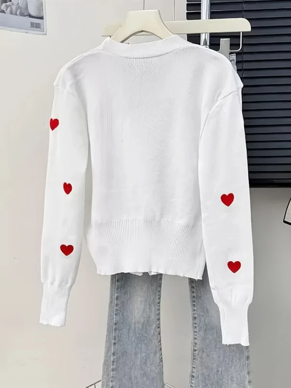 Sweater Women Knitted Coats Fashion V-neck Slim Versatile Heart Button Cardigan Autumn Office Lady Chic Long Sleeve Outerwear - Image 2