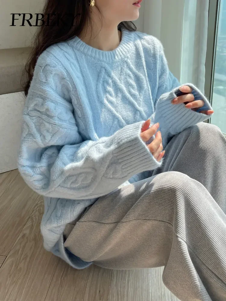 Sweater Woman Winter 2023 Round Neck Bottoming Twist Sweater Lazy Wind Loose Casual Knit Pullover Long Sleeve Pullover Jumper - Image 2