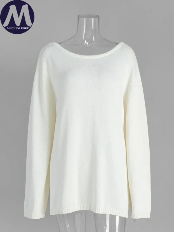 Sweater for Woman Autumn Winter New Lazy Style O Neck Knitted Sweater Fashionable Casual Loose Backless Sweaters Pullovers - Image 5