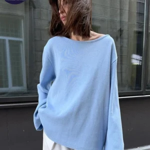 Sweater for Woman Autumn Winter New Lazy Style O Neck Knitted Sweater Fashionable Casual Loose Backless Sweaters Pullovers