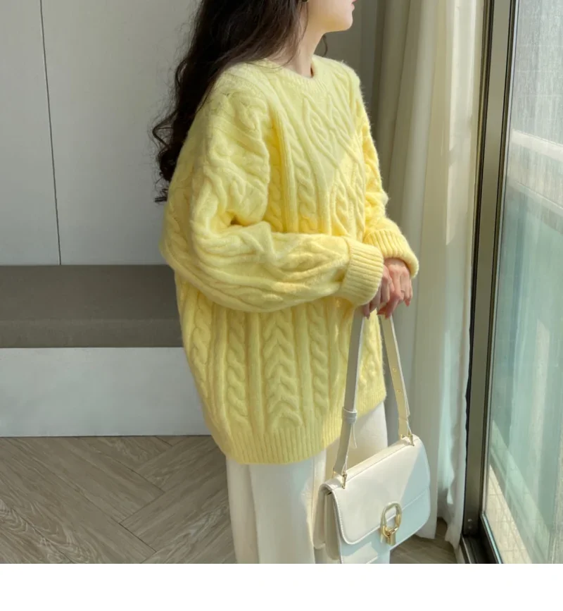 Sweater Woman Winter 2023 Round Neck Bottoming Twist Sweater Lazy Wind Loose Casual Knit Pullover Long Sleeve Pullover Jumper - Image 18