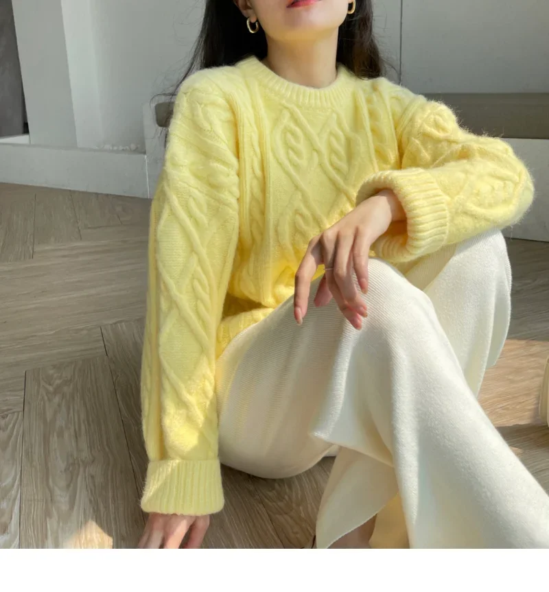 Sweater Woman Winter 2023 Round Neck Bottoming Twist Sweater Lazy Wind Loose Casual Knit Pullover Long Sleeve Pullover Jumper - Image 19