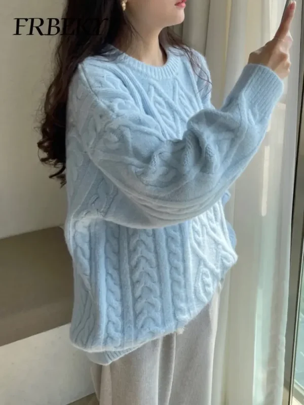 Sweater Woman Winter 2023 Round Neck Bottoming Twist Sweater Lazy Wind Loose Casual Knit Pullover Long Sleeve Pullover Jumper - Image 6