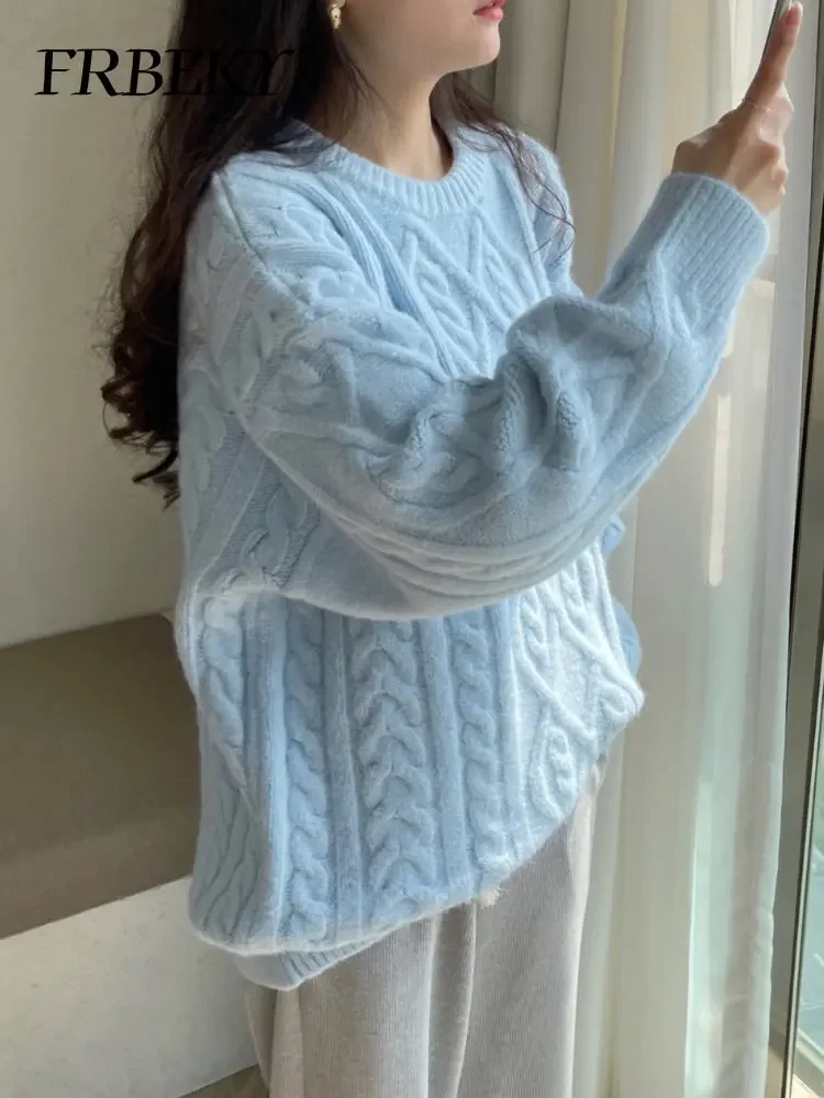 Sweater Woman Winter 2023 Round Neck Bottoming Twist Sweater Lazy Wind Loose Casual Knit Pullover Long Sleeve Pullover Jumper - Image 6