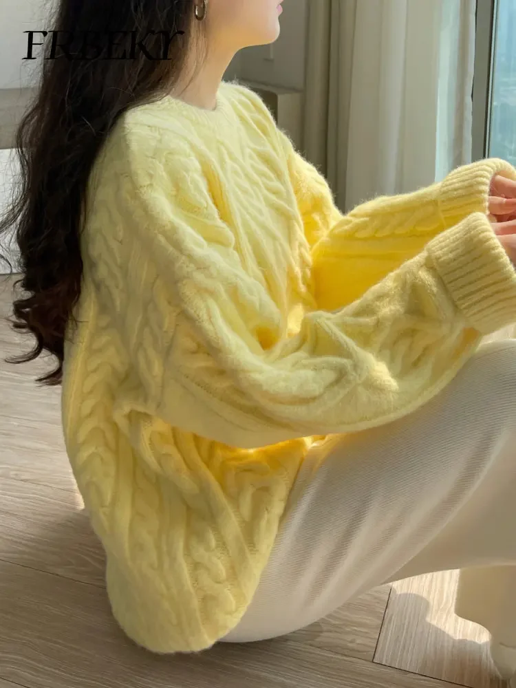 Sweater Woman Winter 2023 Round Neck Bottoming Twist Sweater Lazy Wind Loose Casual Knit Pullover Long Sleeve Pullover Jumper - Image 4