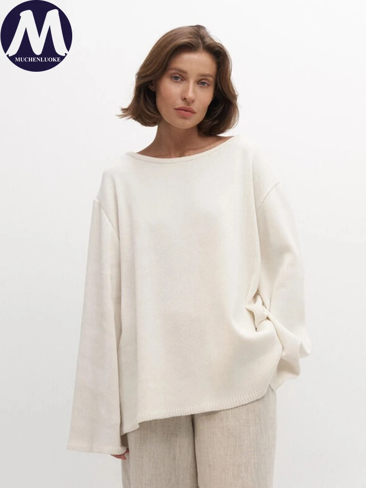 Sweater for Woman Autumn Winter New Lazy Style O Neck Knitted Sweater Fashionable Casual Loose Backless Sweaters Pullovers - Image 3