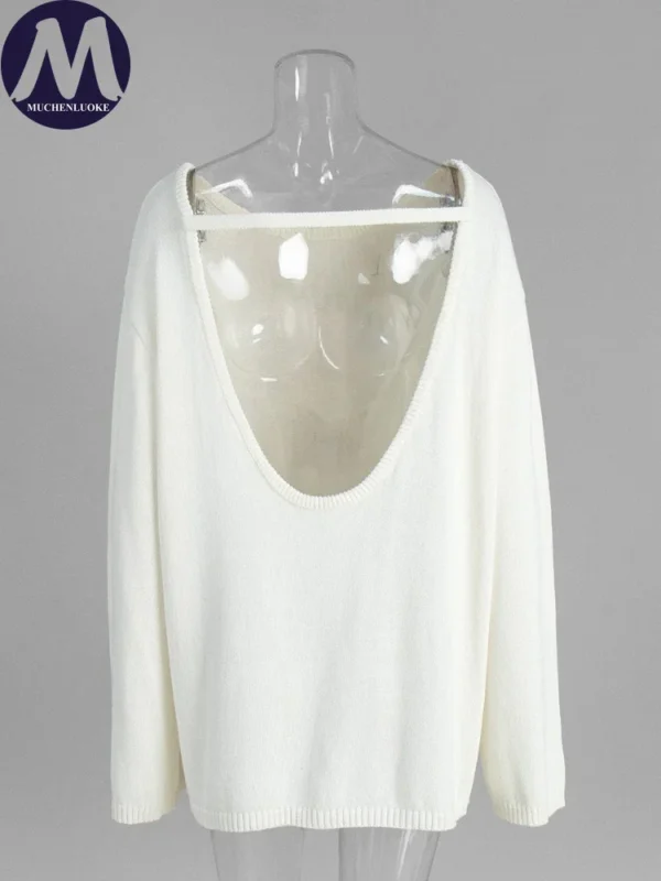 Sweater for Woman Autumn Winter New Lazy Style O Neck Knitted Sweater Fashionable Casual Loose Backless Sweaters Pullovers - Image 6