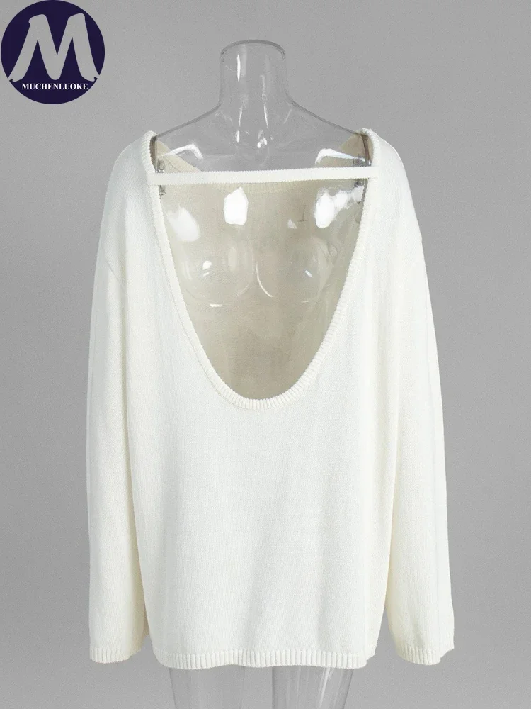 Sweater for Woman Autumn Winter New Lazy Style O Neck Knitted Sweater Fashionable Casual Loose Backless Sweaters Pullovers - Image 6