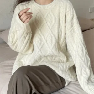 Sweater Woman Winter 2023 Round Neck Bottoming Twist Sweater Lazy Wind Loose Casual Knit Pullover Long Sleeve Pullover Jumper