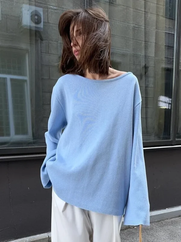 Sweater for Woman Autumn Winter New Lazy Style O Neck Knitted Sweater Fashionable Casual Loose Backless Sweaters Pullovers - Image 8