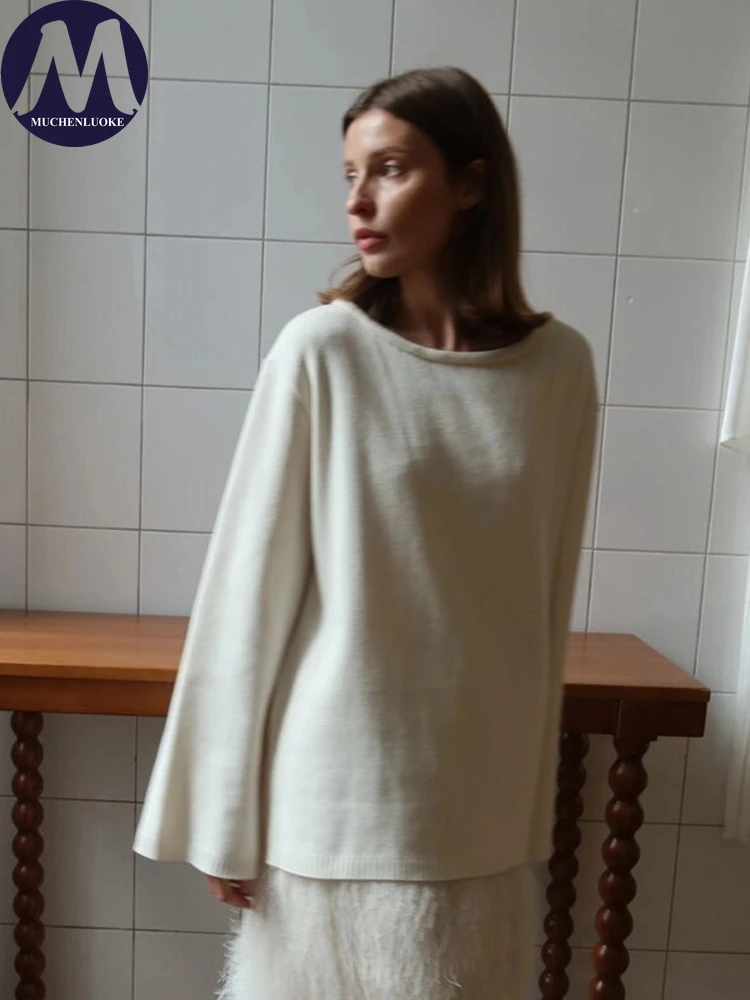 Sweater for Woman Autumn Winter New Lazy Style O Neck Knitted Sweater Fashionable Casual Loose Backless Sweaters Pullovers - Image 2