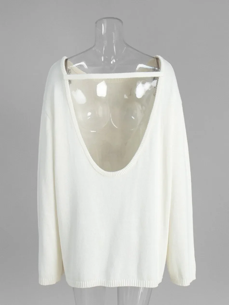 Sweater for Woman Autumn Winter New Lazy Style O Neck Knitted Sweater Fashionable Casual Loose Backless Sweaters Pullovers - Image 22