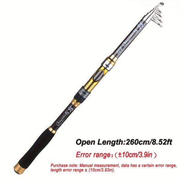 [Quality Construction] Sougayilang Ultralight Carbon Fiber Spinning Fishing Rod - Portable, Medium Action, 6.72-9.84ft Extendable Length, Black & Golden with Comfort Grip Handle - Ideal for All Anglers - Image 7