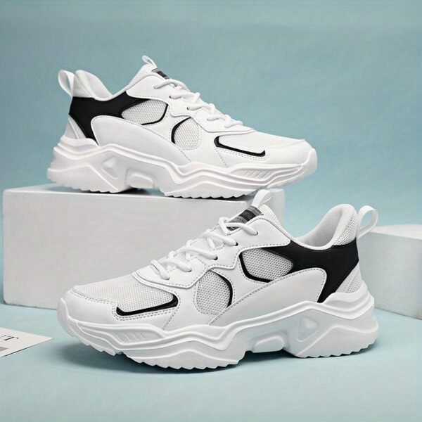 [Breathable Sneakers] Chunky Breathable Mesh Sneakers | Men's White & Teal Casual Sneakers with EVA Sole, Lace-Up Design for All Seasons - Image 18