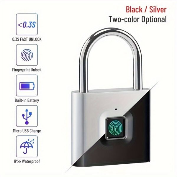 Compact Smart Fingerprint Padlock - Waterproof, Keyless Security, USB Rechargeable, Lightweight Aluminum - Ideal for Luggage, Suitcases & Backpacks - Image 13