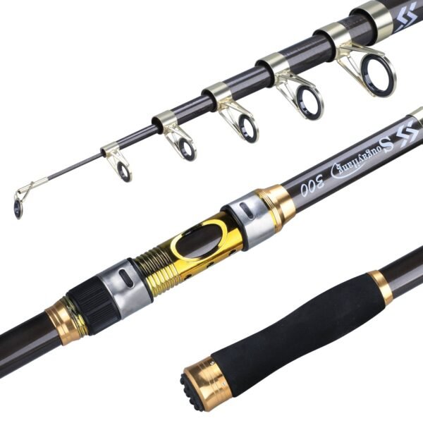 [Quality Construction] Sougayilang Ultralight Carbon Fiber Spinning Fishing Rod - Portable, Medium Action, 6.72-9.84ft Extendable Length, Black & Golden with Comfort Grip Handle - Ideal for All Anglers - Image 4