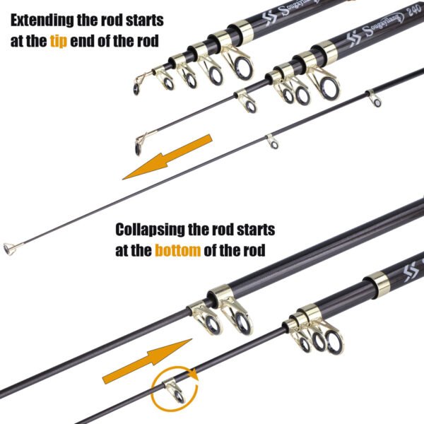 [Quality Construction] Sougayilang Ultralight Carbon Fiber Spinning Fishing Rod - Portable, Medium Action, 6.72-9.84ft Extendable Length, Black & Golden with Comfort Grip Handle - Ideal for All Anglers - Image 15