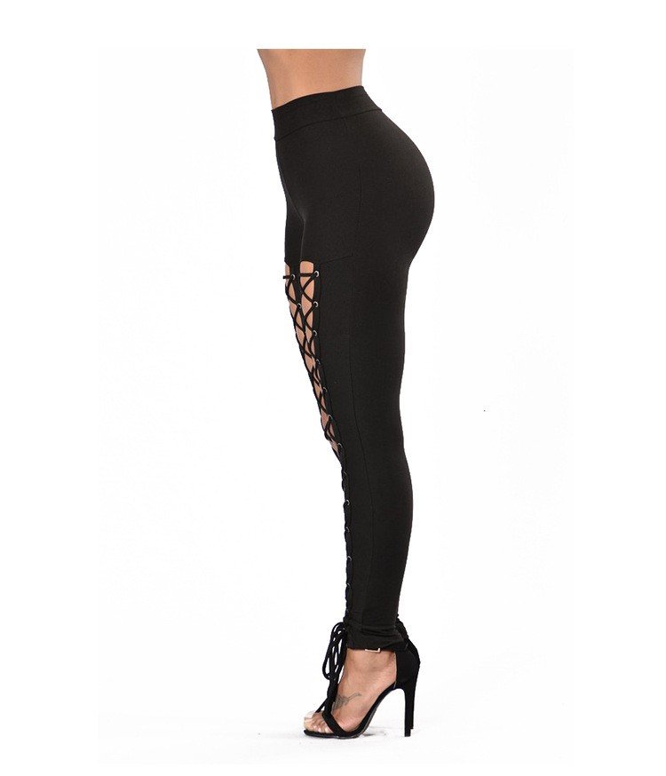 Sexy Cross-Strap High-Waist Leggings with Eyelet Detail, Stretch Polyester Blend, Solid Color Cropped Pants for Women - Perfect for Fall/Spring - Image 17