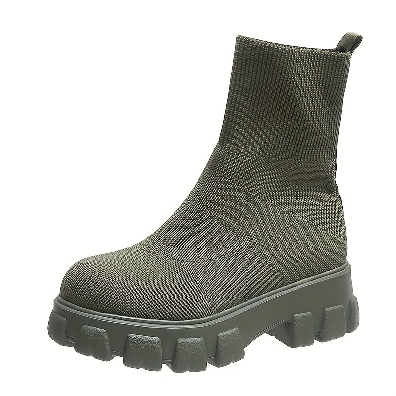 Women's Thick-soled Short Boots, Knitted Round Toe Shoes - Image 3