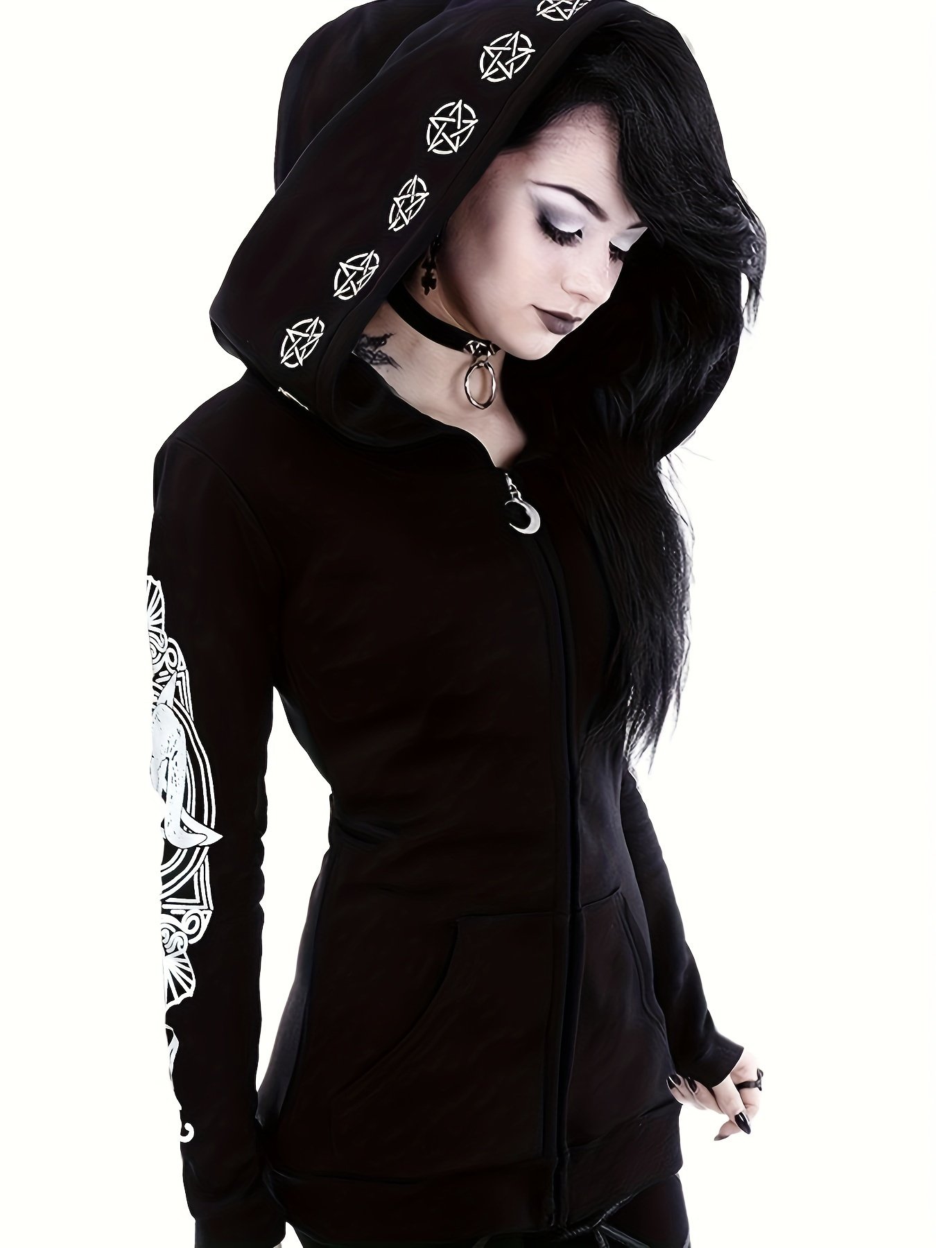 Women's Fashion Punk Style Geometric Print Zipper Sweatshirt - Image 5