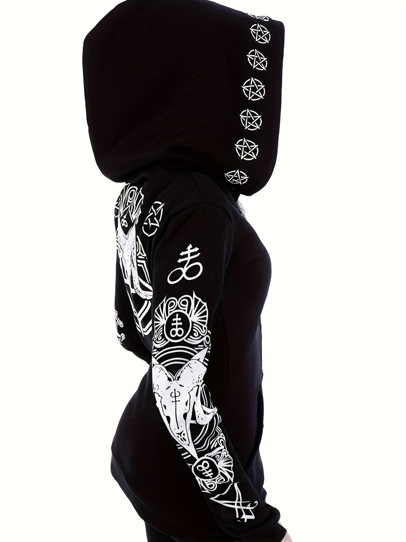 Women's Fashion Punk Style Geometric Print Zipper Sweatshirt - Image 3