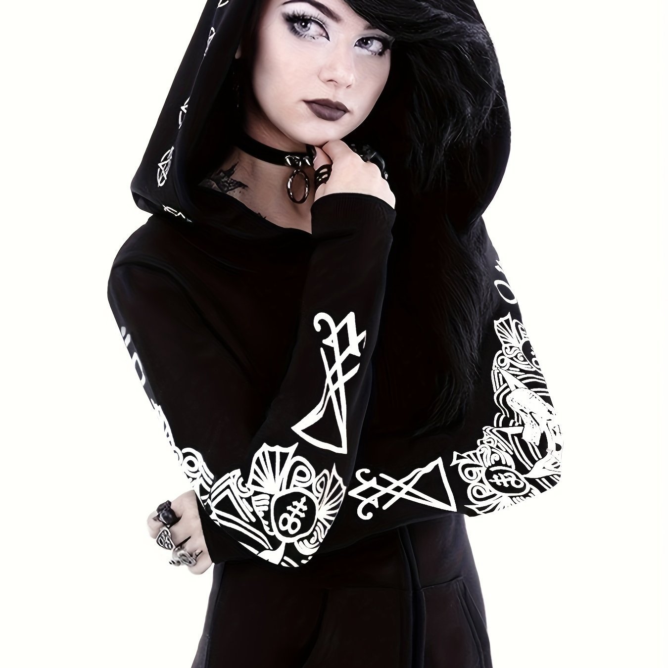 Women's Fashion Punk Style Geometric Print Zipper Sweatshirt - Image 6