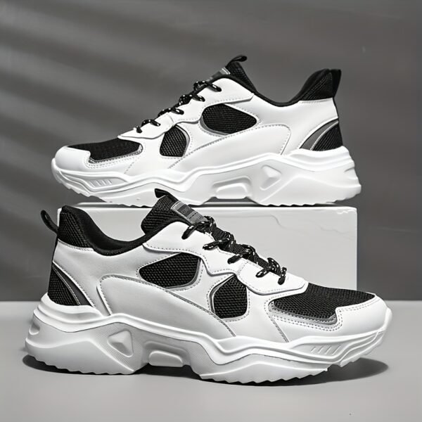 [Breathable Sneakers] Chunky Breathable Mesh Sneakers | Men's White & Teal Casual Sneakers with EVA Sole, Lace-Up Design for All Seasons - Image 4