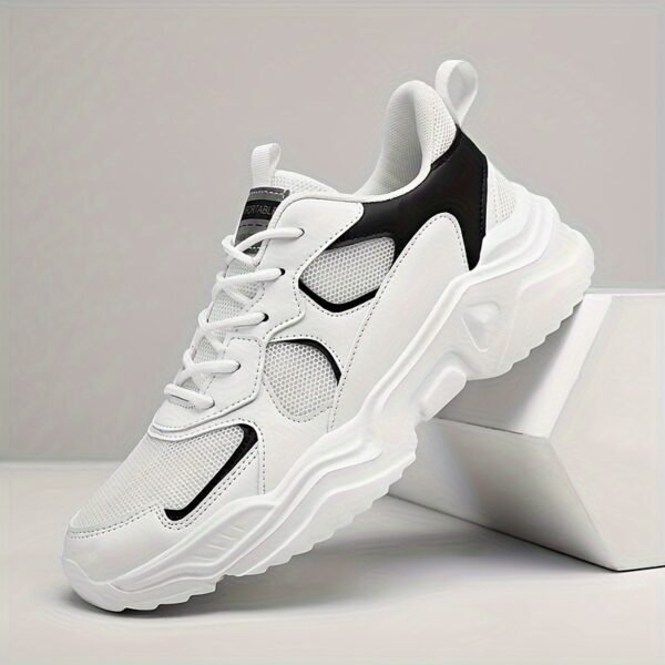 [Breathable Sneakers] Chunky Breathable Mesh Sneakers | Men's White & Teal Casual Sneakers with EVA Sole, Lace-Up Design for All Seasons - Image 10