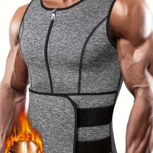 TKPARK Men's Adjustable Compression Tank Top & Waist Trainer - High-Elasticity Workout Shirt with Back Support, Sleeveless Gym Shaper Vest, Zipper Closure & Belt for Fitness Training, Fitness Compression Wear | Sleeveless Tank Top | Snug Fit Design