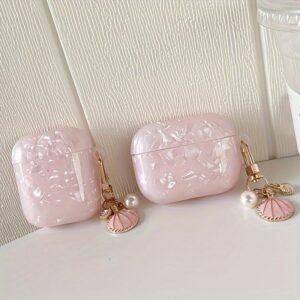 Pink Shell Pattern Case - Plus Shell Pendant, Durable Protective Case for AirPods Pro 2nd Gen, AirPod 1/2, AirPod 3