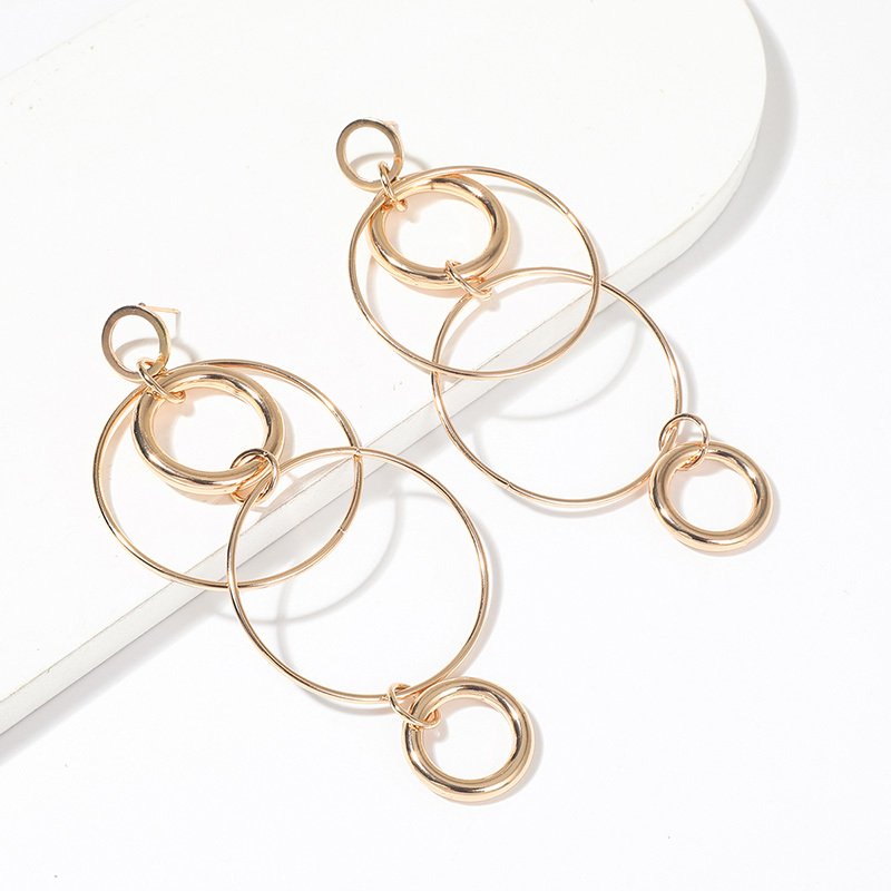 Big Hoop Earrings Personality Temperament Long Geometric Round Earrings For Women & Girls - Image 2
