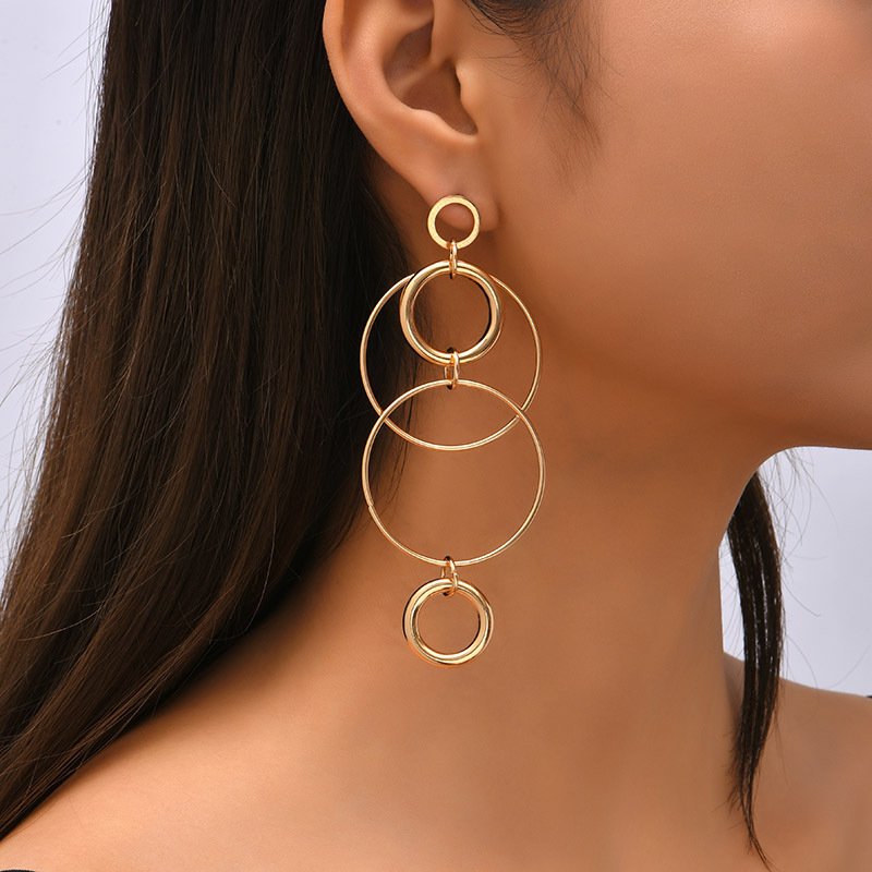 Big Hoop Earrings Personality Temperament Long Geometric Round Earrings For Women & Girls - Image 3