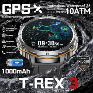 T-Rex 3 Military Grade 1000mAh Battery Smart Watch 10ATM Waterproof GPS Compass Altimeter Call AMOLED Men Swim Sports Smartwatch