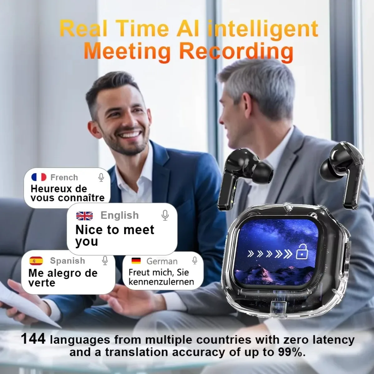 Translation Headphones with Multifunction Touch Screen Smart Wireless Bluetooth Earphone HiFi Audio Quality Business Earbud - Image 11