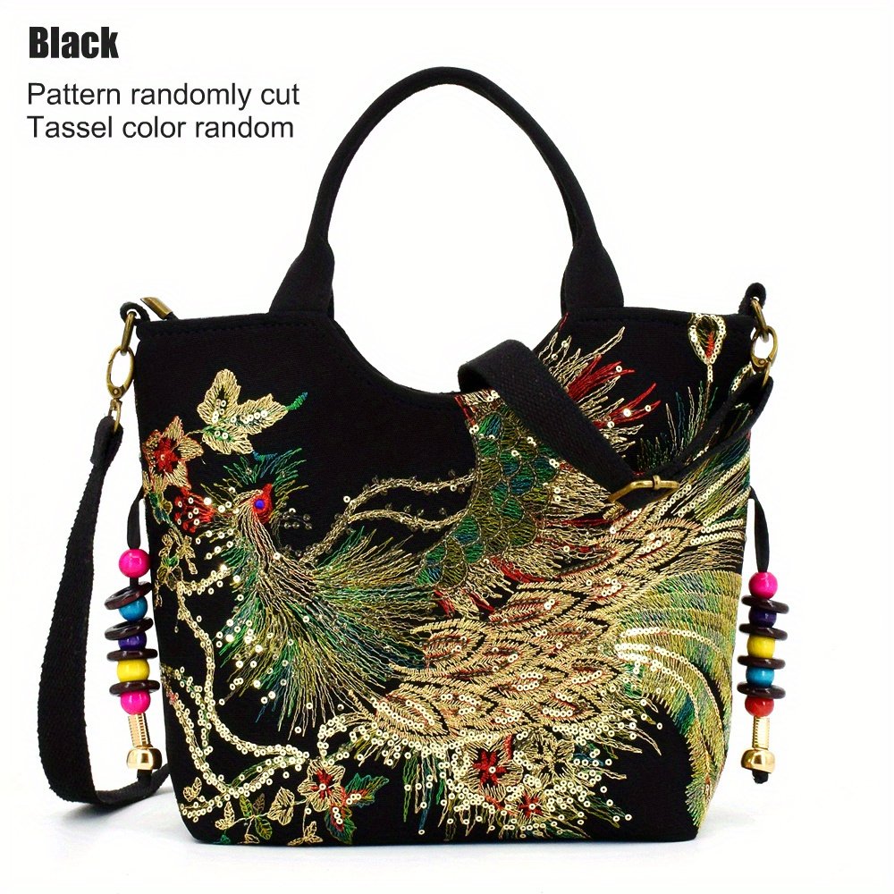 Wo 'S Embroidered Satchel Bag, Fashion Double Handle Purse, Retro Style Handbag with Removable Strap - Image 11