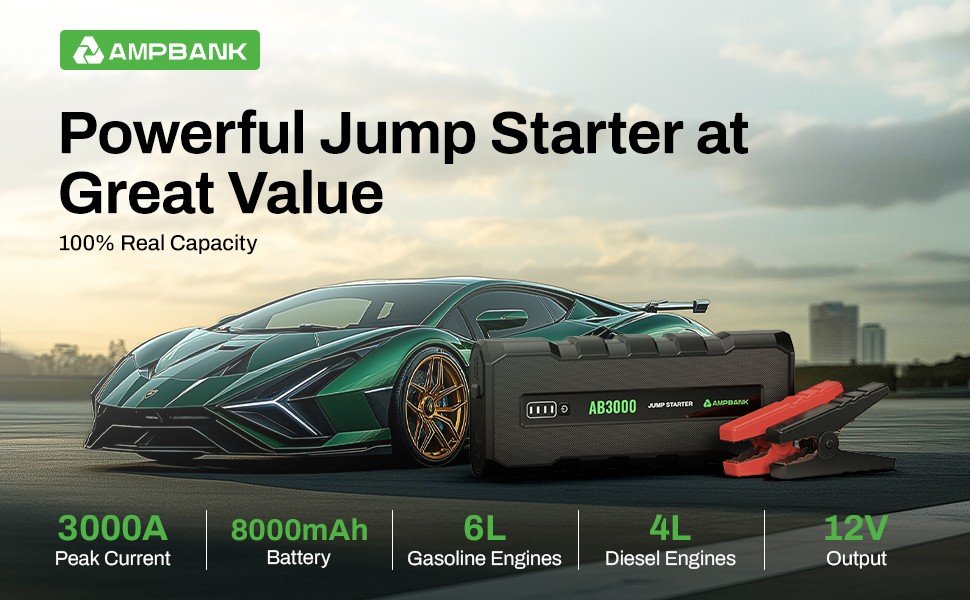 AMPBANK AB3000 12V Car Jump Starter Battery Charger Power Bank Portable 3000A Auto Booster Pack - Image 7