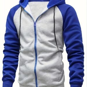 Color Block Men's Hooded Jacket Casual Long Sleeve Hoodies With Zipper Gym Sports Hooded Coat For Winter Fall